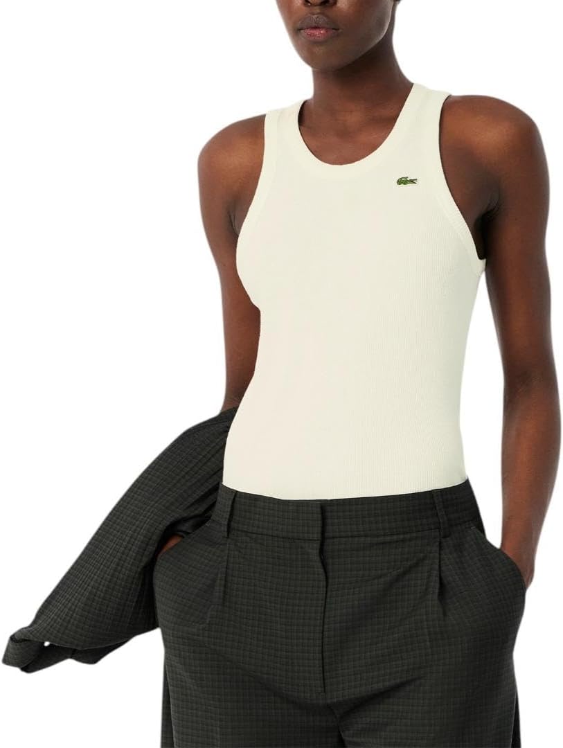 

Женская футболка Lacoste с круглым вырезом, без рукавов, приталенная, классическая, White, Белый, Женская футболка Lacoste с круглым вырезом, без рукавов, приталенная, классическая, White