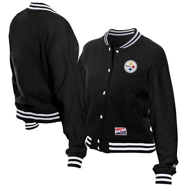 

Женская черная куртка-бомбер Pittsburgh Steelers Throwback Fleece на молнии New Era