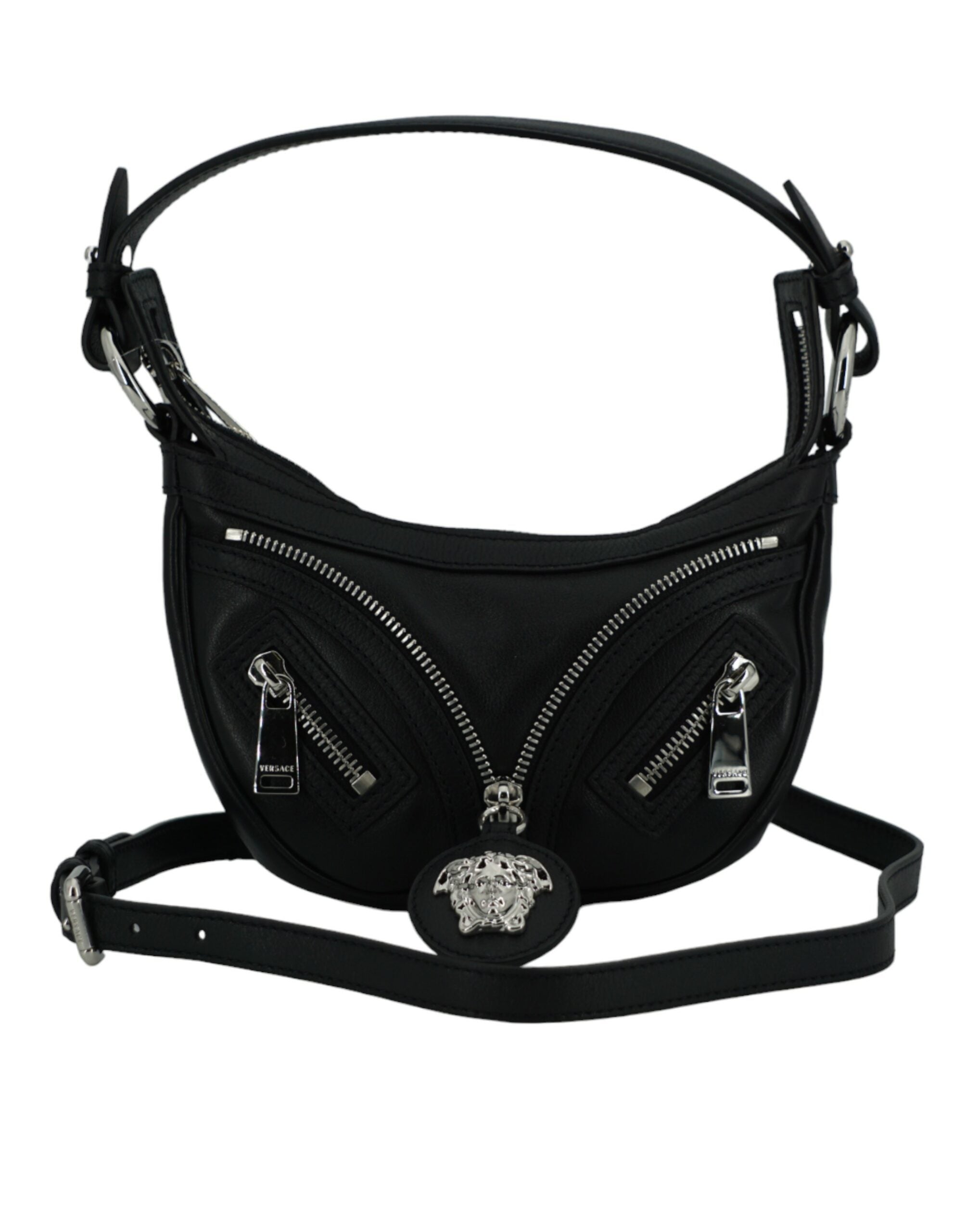 

Мини-сумка через плечо из черной телячьей кожи Hobo Versace, черный