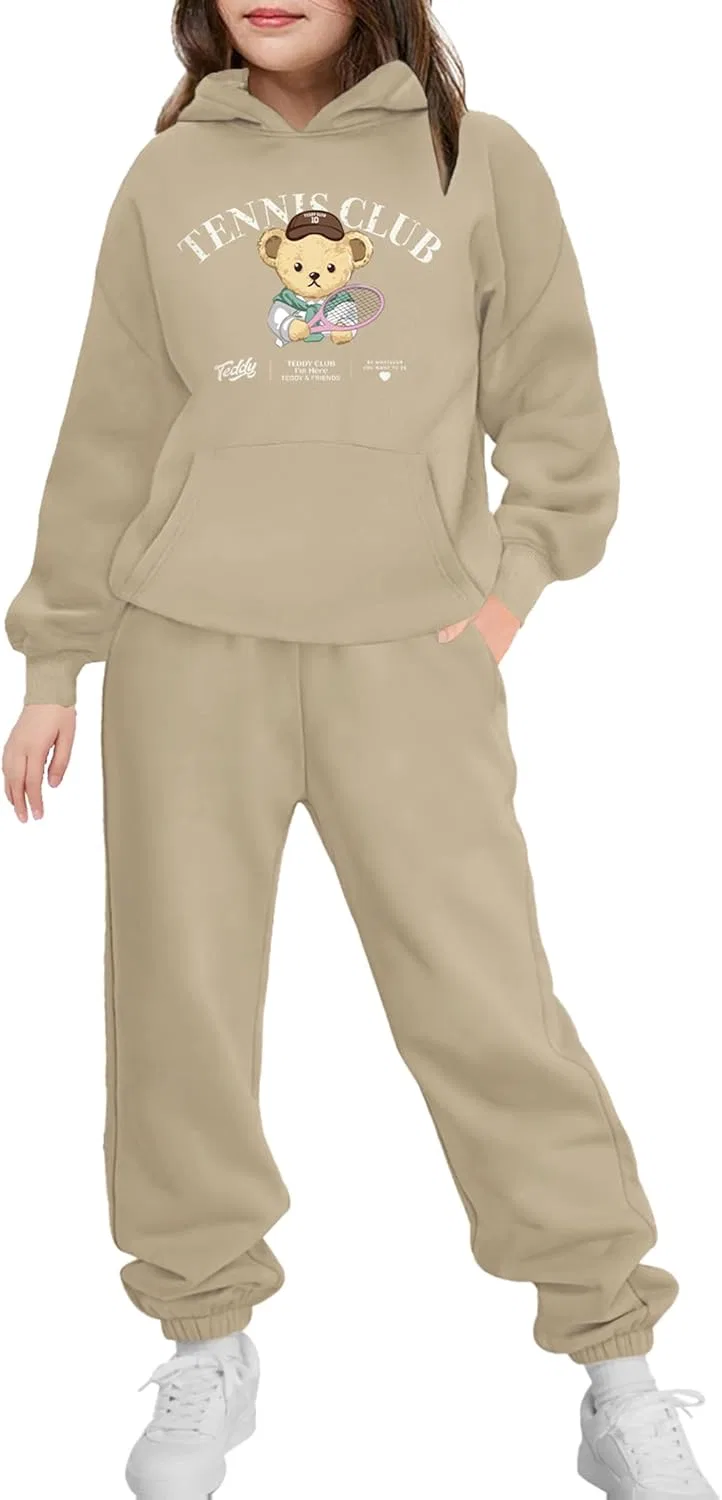 Детский спортивный костюм из двух предметов, оверсайз, Teddy Print&khaki