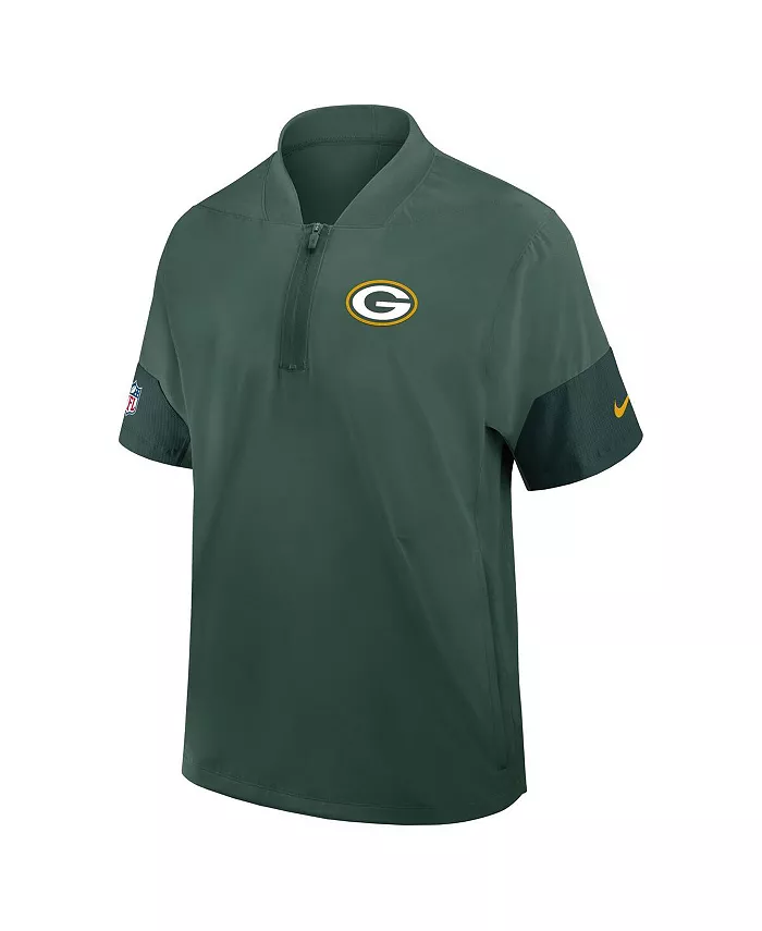 Мужская зеленая куртка тренера Green Bay Packers с коротким рукавом и четверть-молнией для боковой линии Nike — фото 2