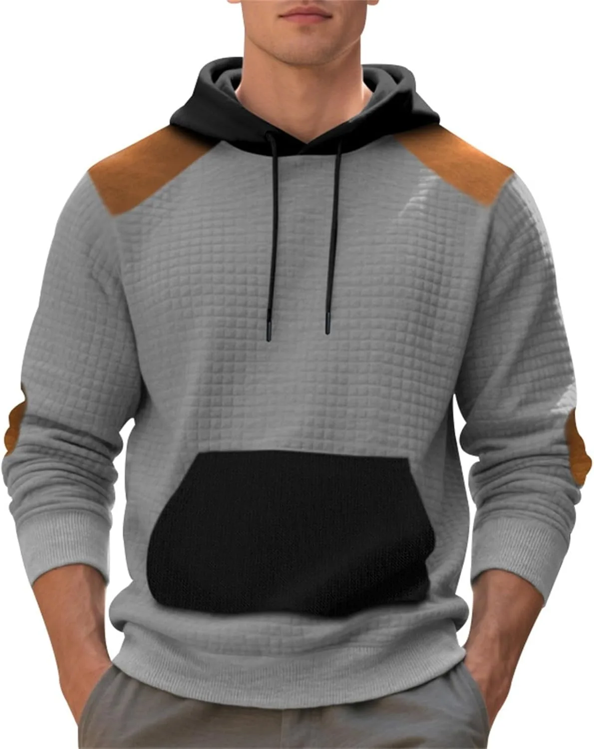 

Мужской худи с жаккардовым пэчворком и заплатками на локтях