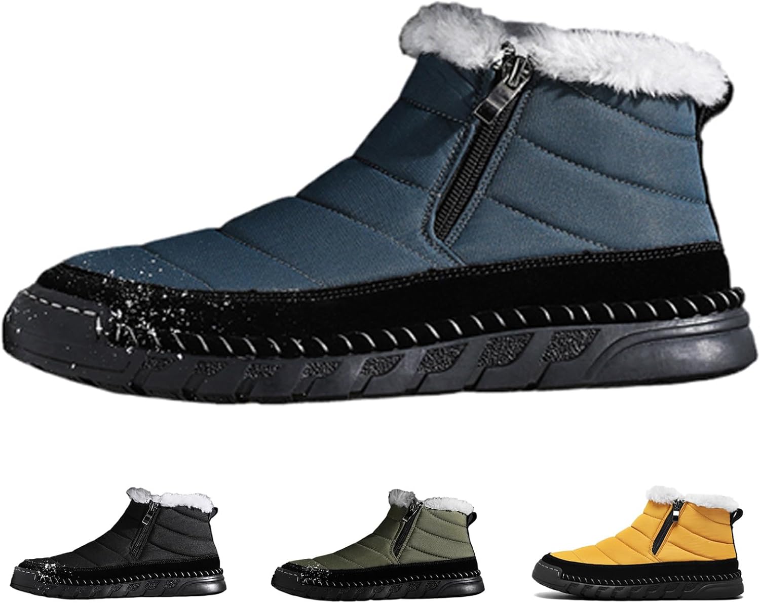 

Мужские зимние сетчатые ботинки с плоской подошвой, теплые снежные ботинки до щиколотки, удобные, с меховой подкладкой, с круглым носком, сзади на молнии, с нескользящей мягкой подошвой, для улицы, легкие, для походов и прогулок Wyuetra, синий