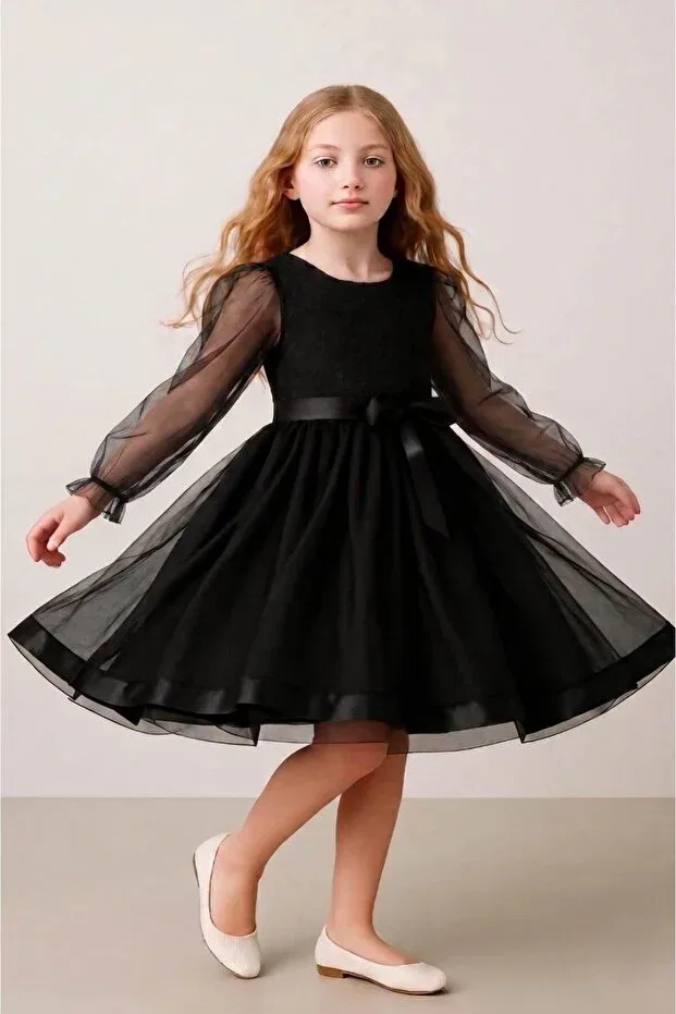 Детское платье для девочек из фатина с пайетками Falcomini, Black