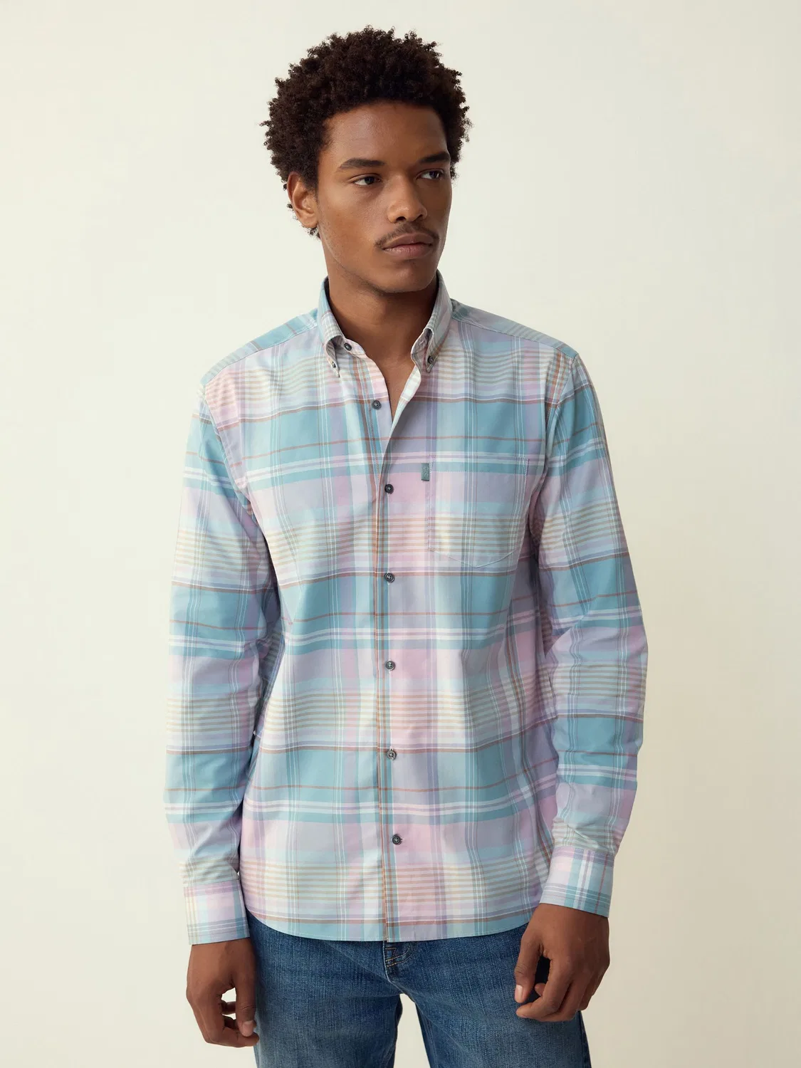 Рубашка оксфордская с принтом, Teal Blue/Pink Madras Check Next