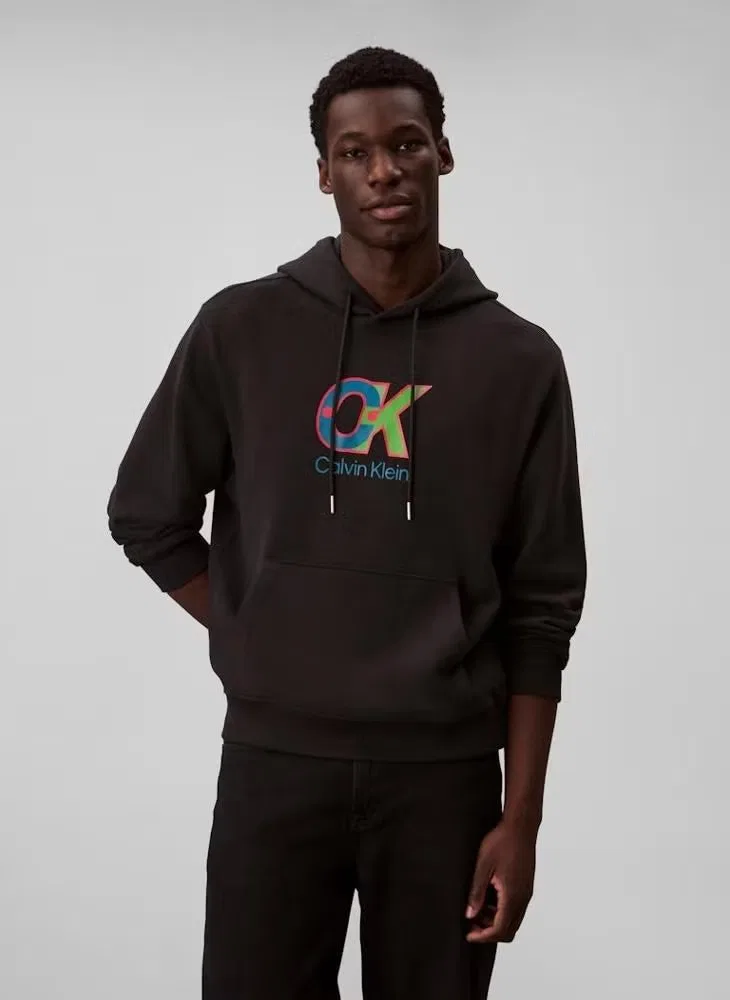 Свитшот с длинным рукавом с принтом логотипа Calvin Klein, черный