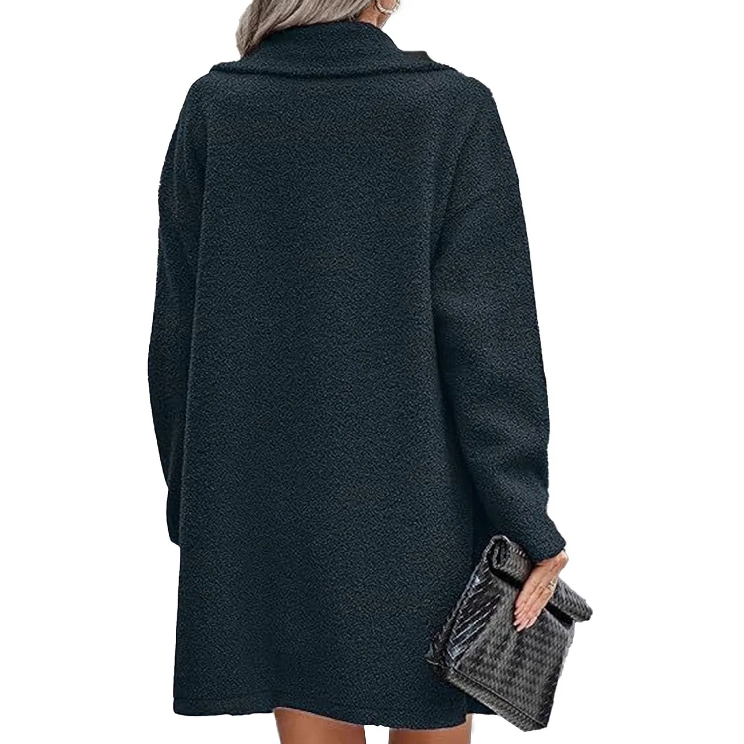 Женское зимнее пальто из искусственного меха с отворотом и длинным рукавом, Blu navy — фото 4