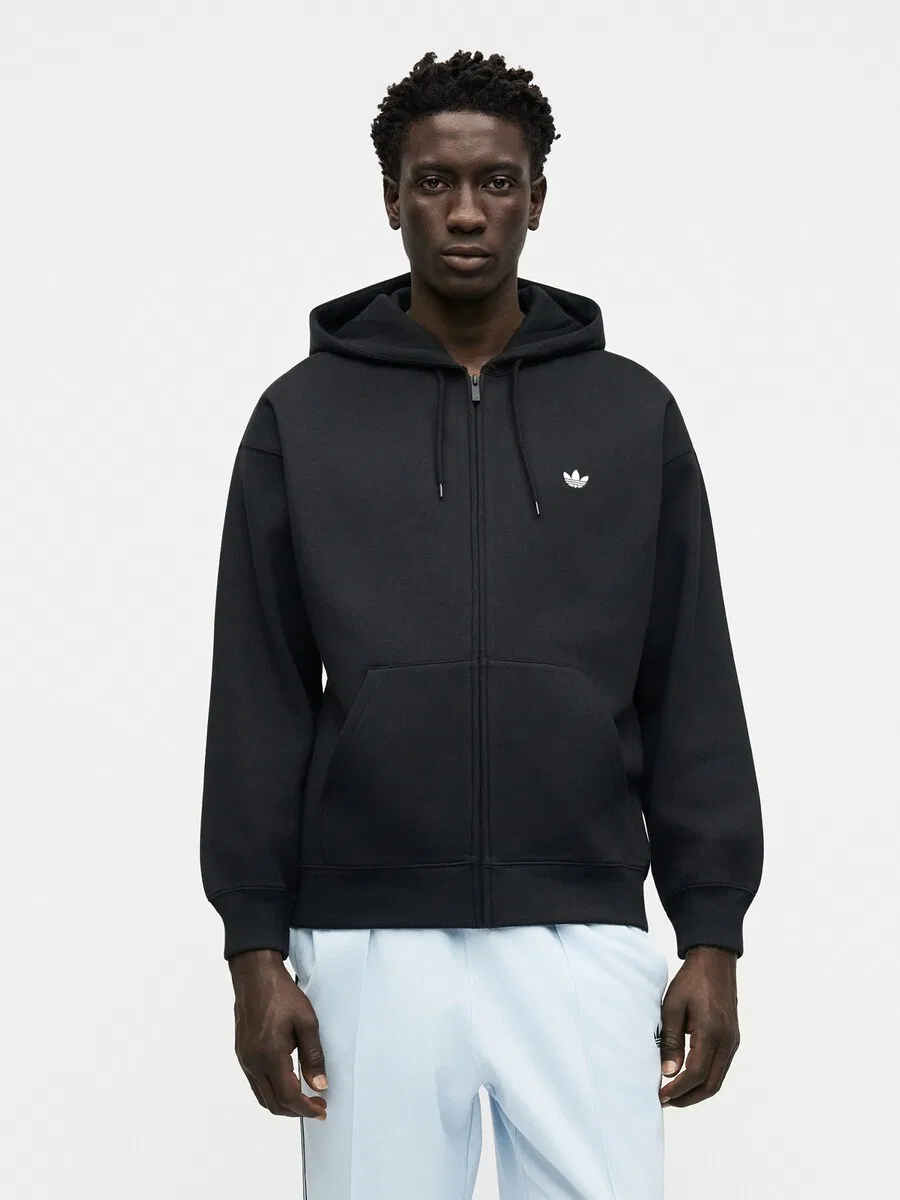 Худи на молнии ADIDAS ORIGINALS 'Trefoil Essentials' черного цвета — фото 2
