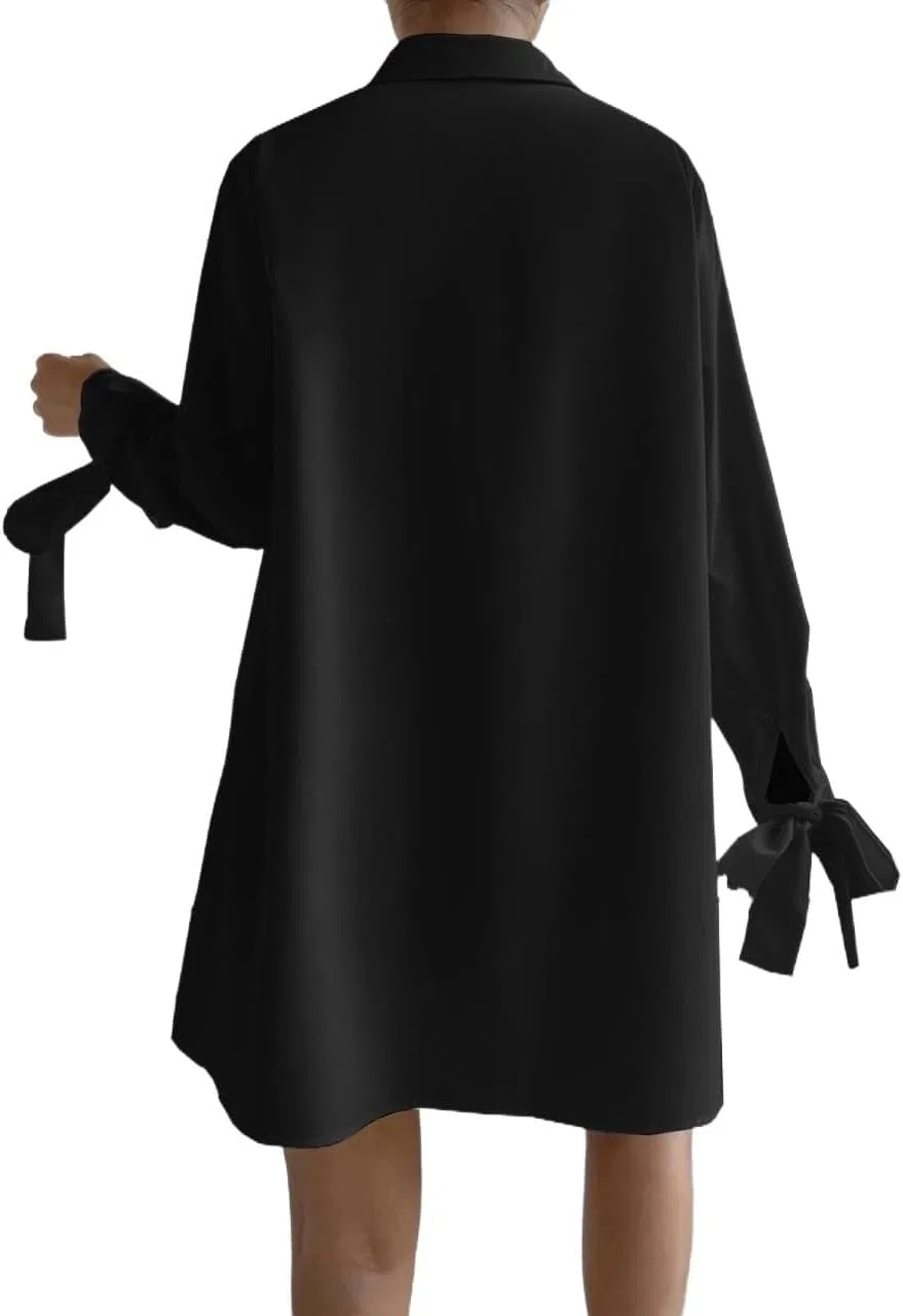 Женское мини-платье-рубашка с бантом Solid, Black