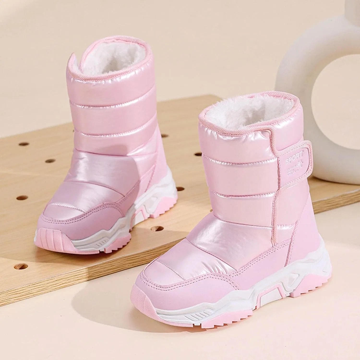Детские зимние ботинки для девочек с принтом Metallic Boot, Pink — фото 2