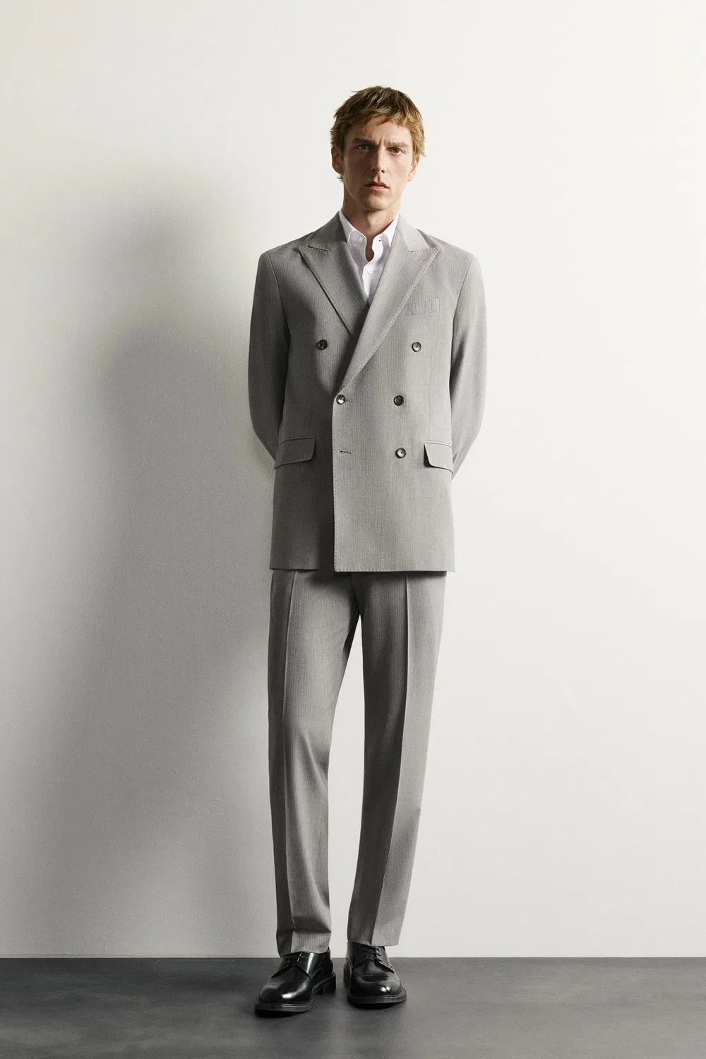 Полосатые костюмные брюки обычного кройа ZARA, Grey marl