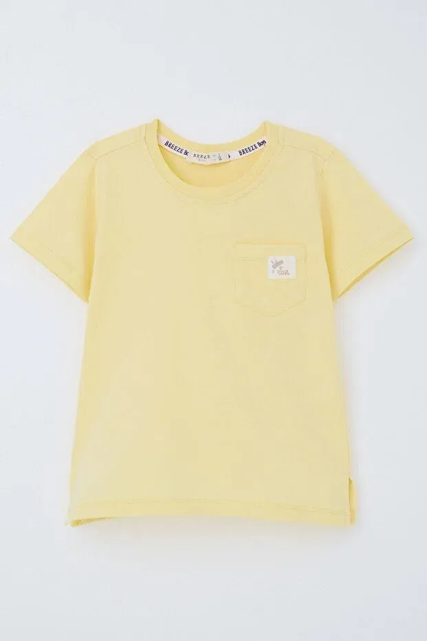 Детская футболка для мальчиков хлопковая cool text emblem pocket Breeze, Yellow