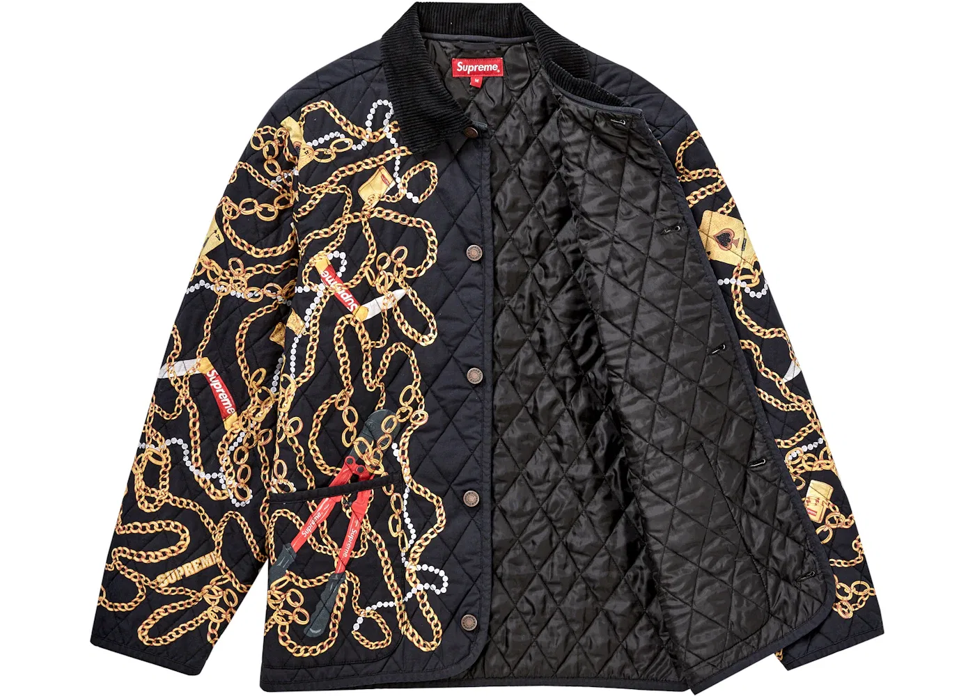 Мужская куртка-пуховик с принтом Supreme Chains Quilted Jacket Supreme, Black — фото 2