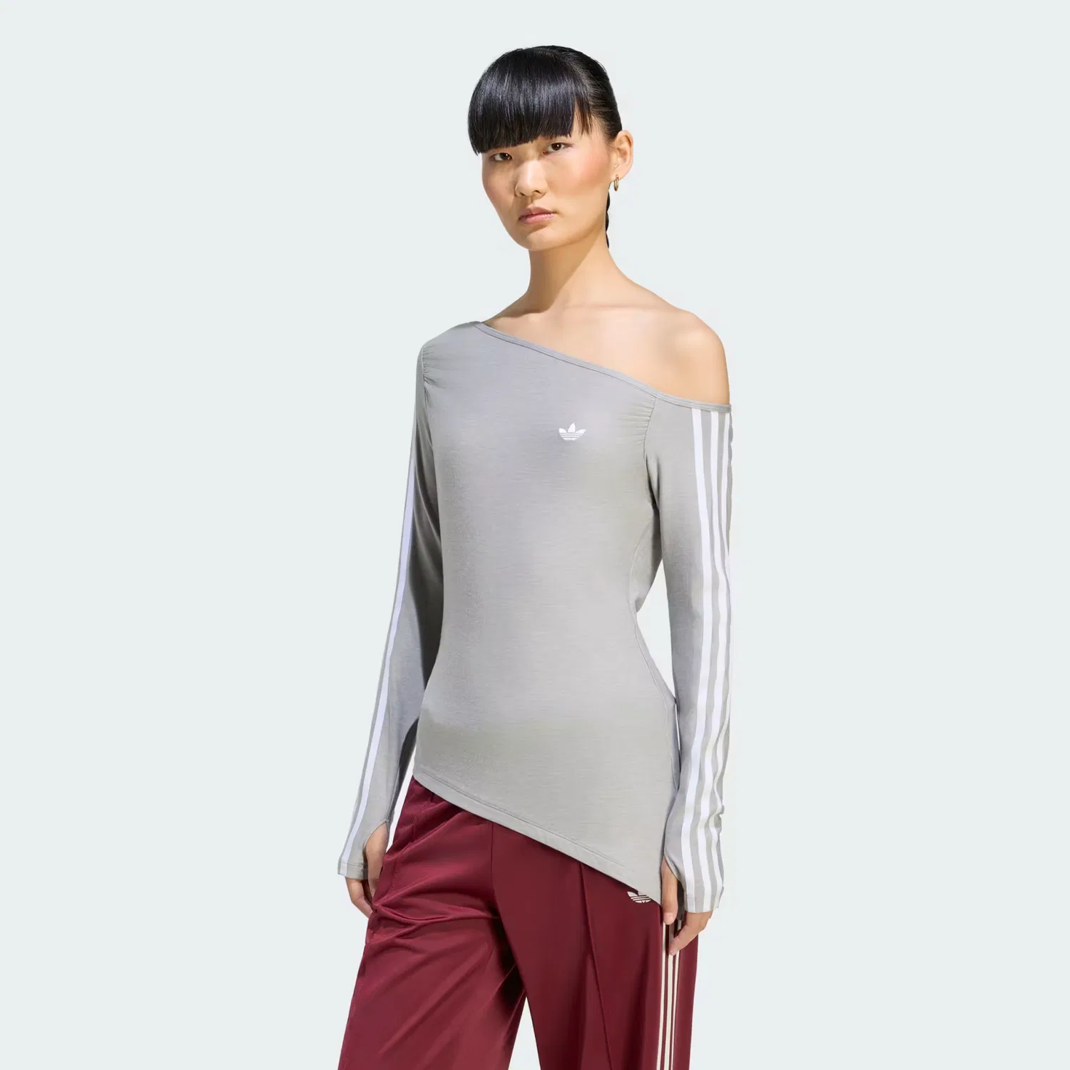 Женский топ асимметричный с длинным рукавом One Shoulder Asymmetric Top Adidas Originals, серый меланж