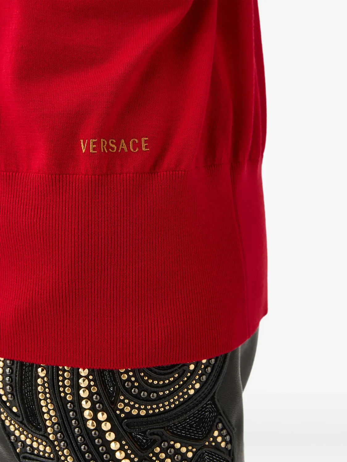 Вышитый шерстяной вязаный кардиган Versace, красный — фото 4