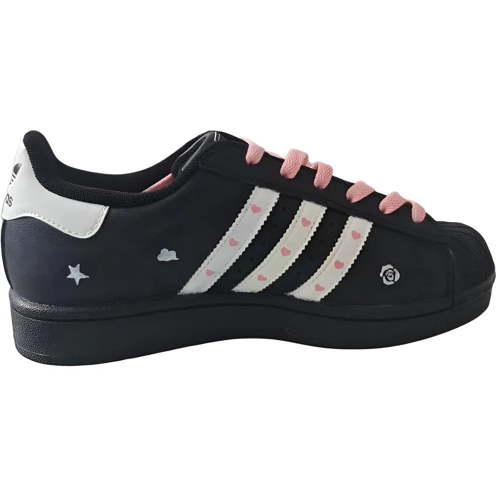 Детские кроссовки для скейтбординга с ручной росписью Superstar 2 Adidas Originals, Black — фото 3