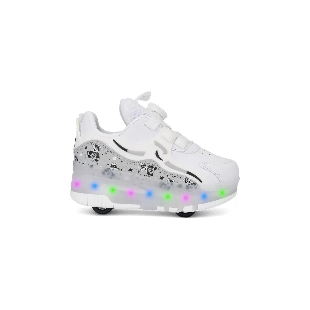 Детские кроссовки-ролики с подсветкой и ортопедической подошвой, White Rocky
