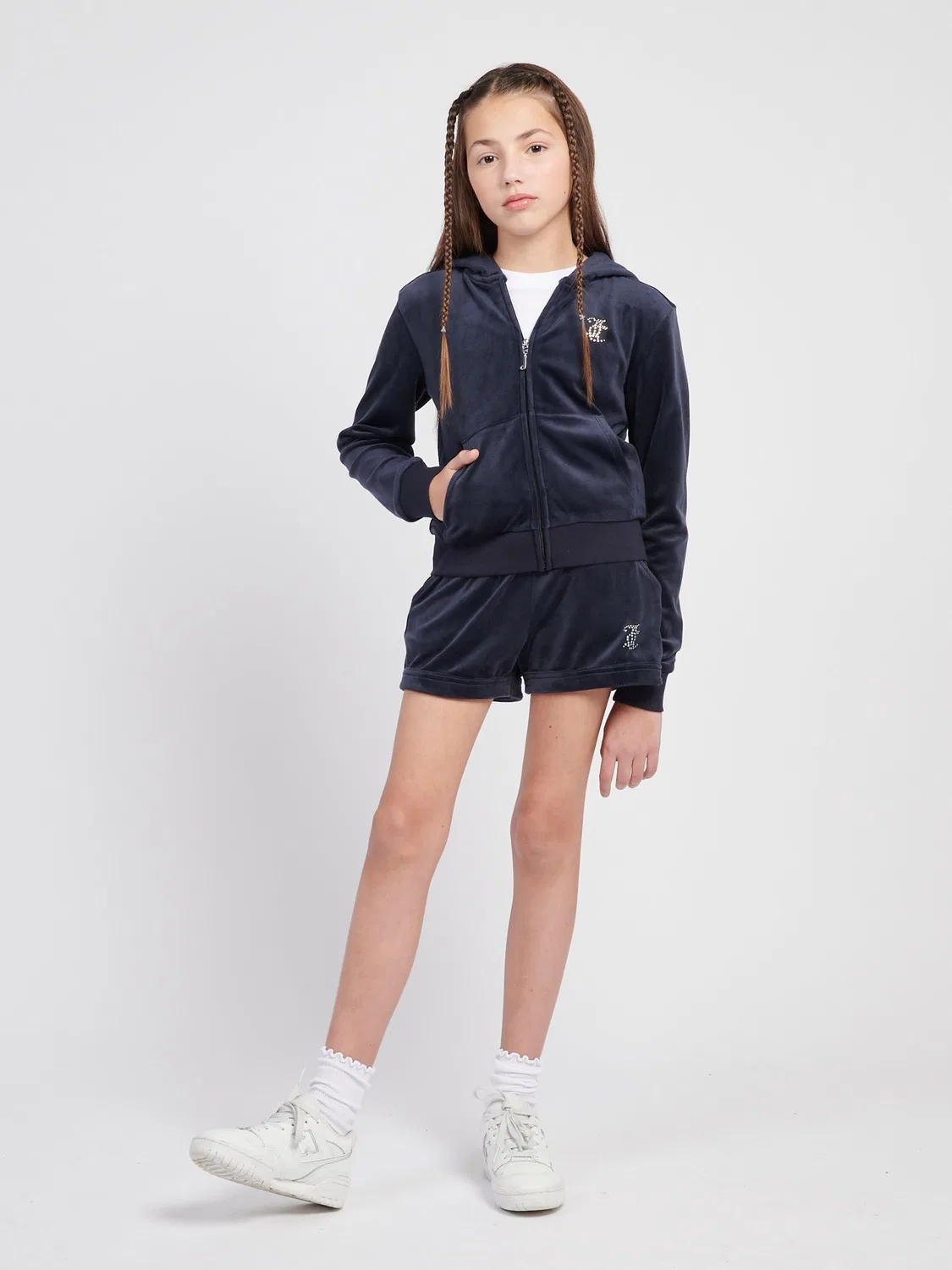 Шорты велюровые с подворотом Juicy Couture, синие — фото 2