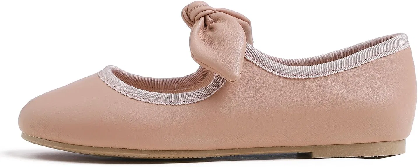 Детские туфли для девочек с пряжкой FEVERSOLE, Vegan Leather Bow Elastic Maryjane Pink — фото 4