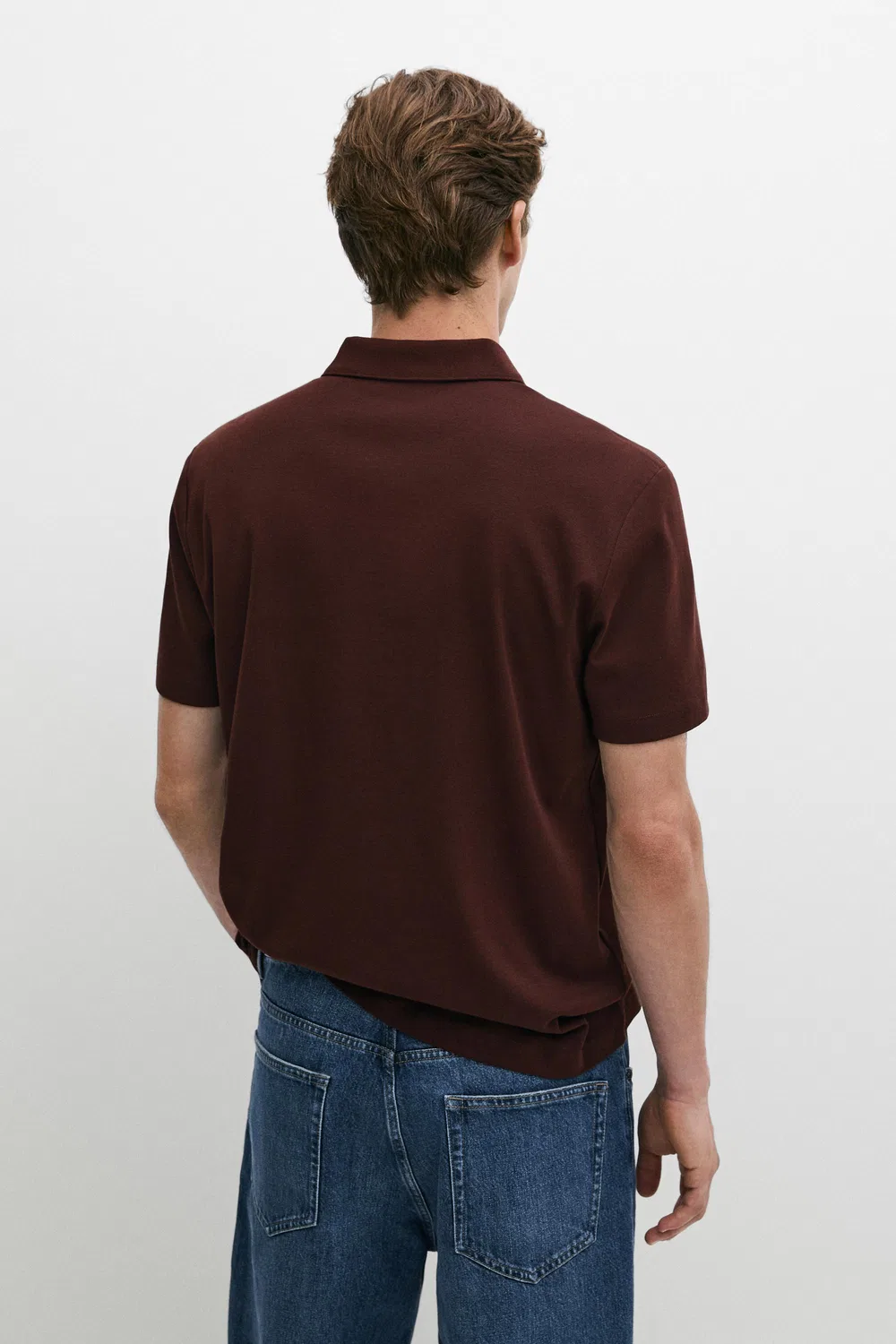 Поло Massimo Dutti 100% Cotton Short Sleeve Shirt, коричневый — фото 4