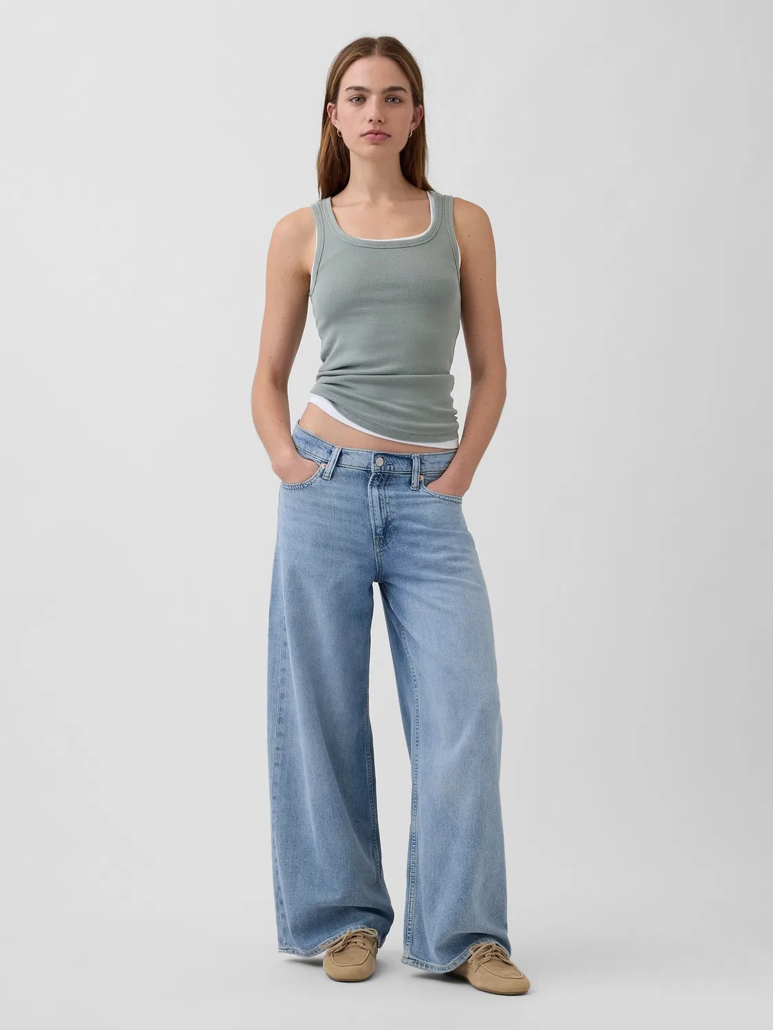 Топ майка Rib Scoop Vest Gap, зеленый — фото 3