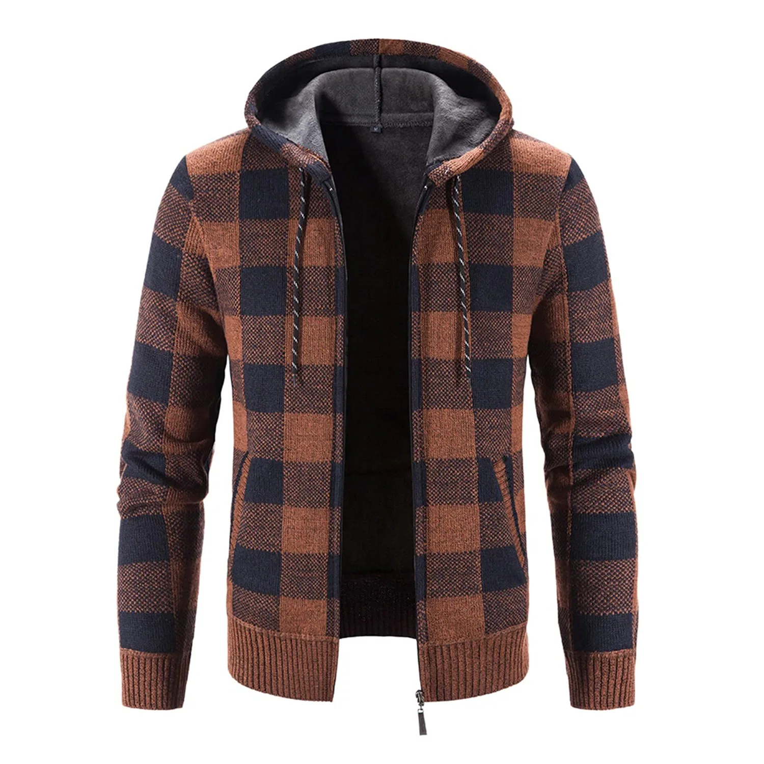 Мужской худи с флисовой подкладкой и капюшоном Winter Plaid Sweater, Brown