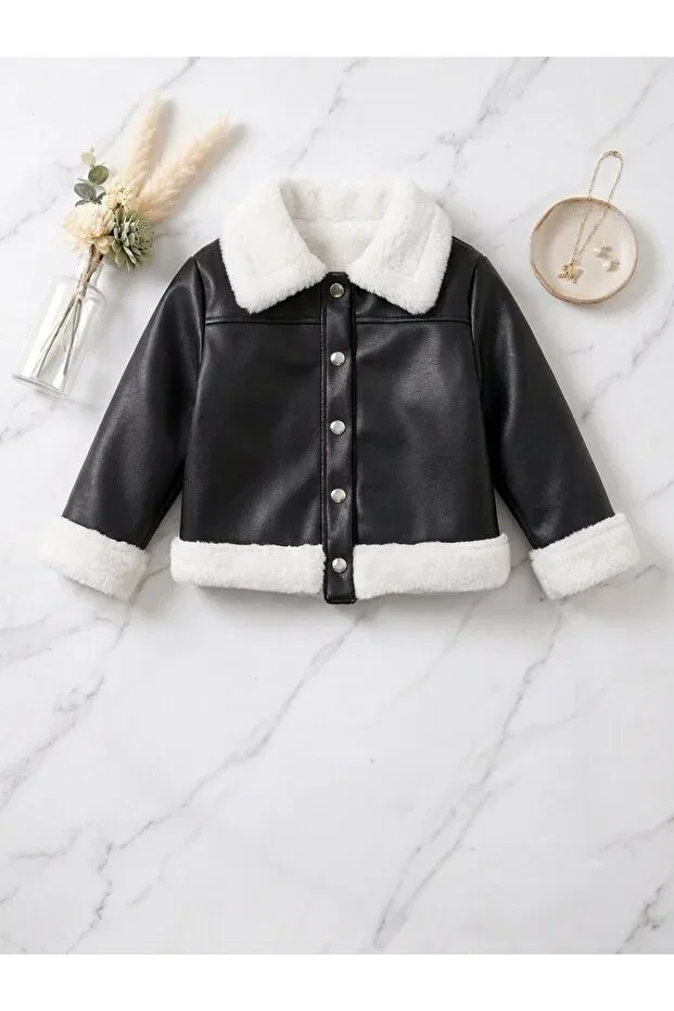 Детское пальто для девочек из кожзама Shop, Black