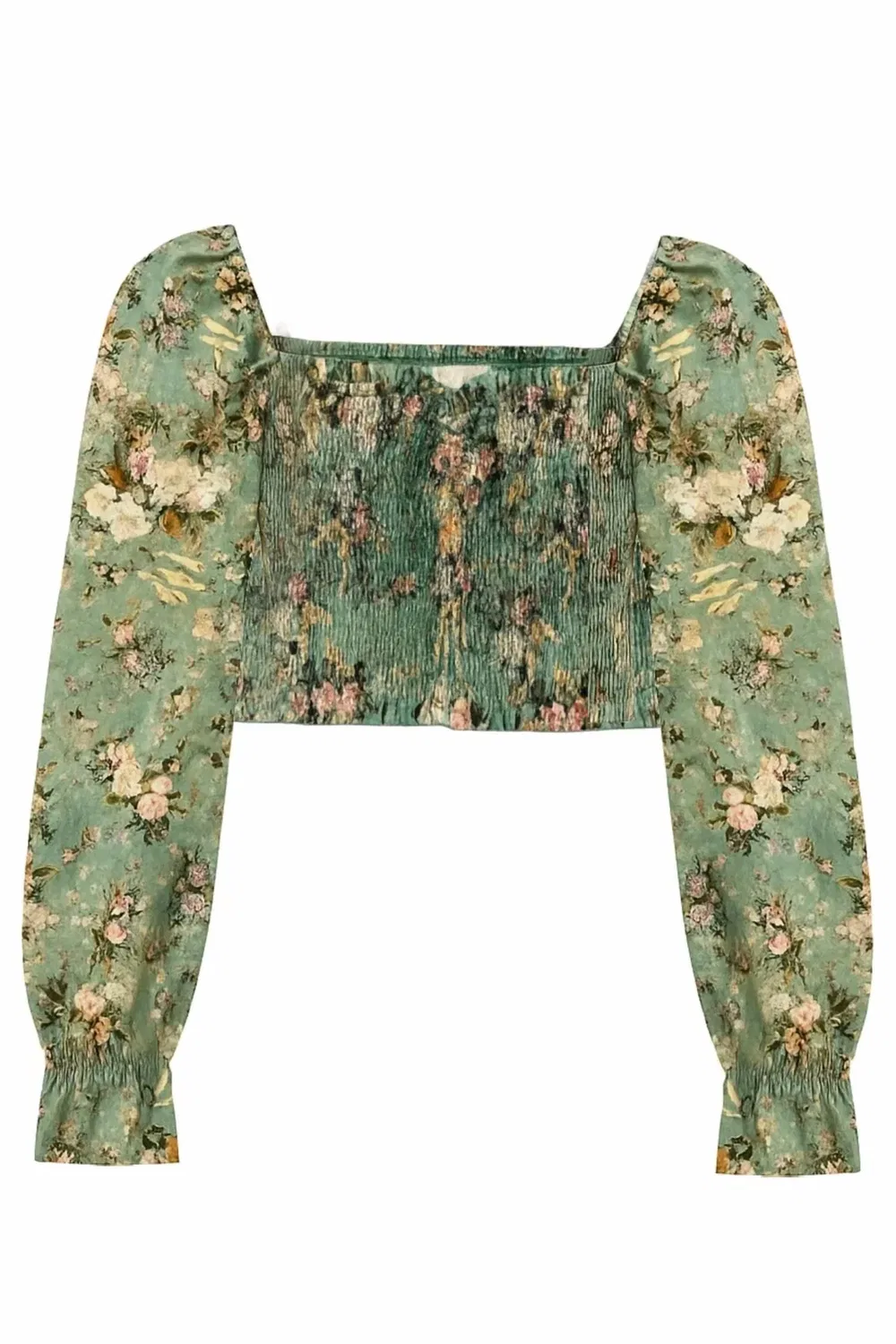 Детская блузка для девочек с цветочным принтом Baroque Floral KatieJnyc, Sage — фото 2