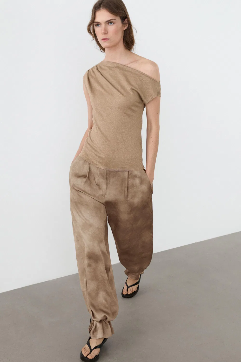 Брюки Massimo Dutti, свободные, бежевые — фото 3