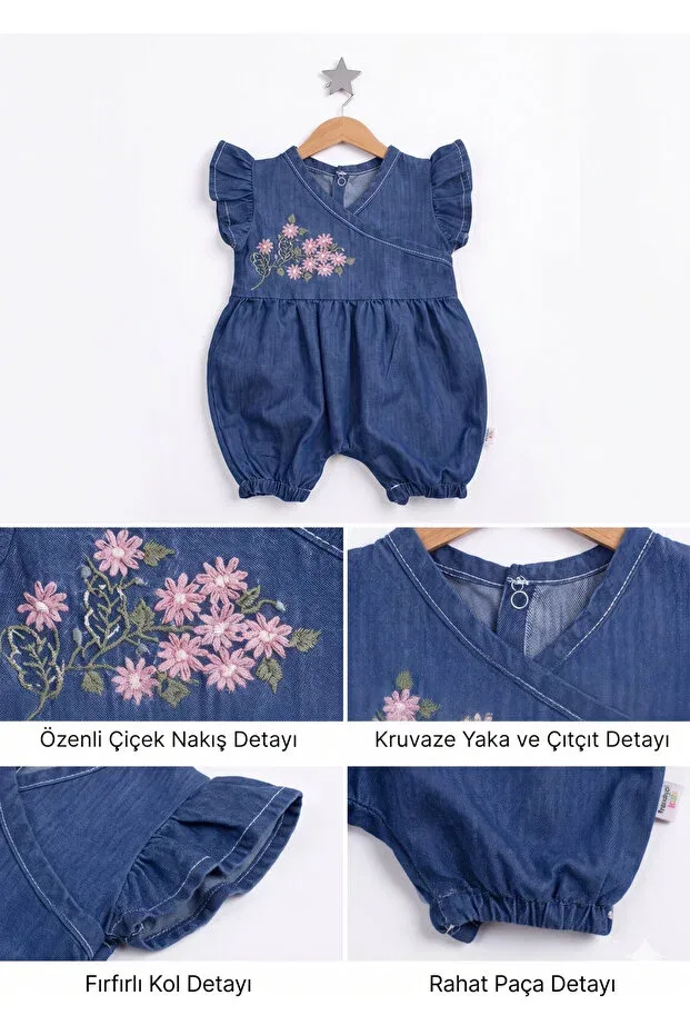 Детский комбинезон для девочек хлопковый Myzi Store, Dark Blue-Cream — фото 3
