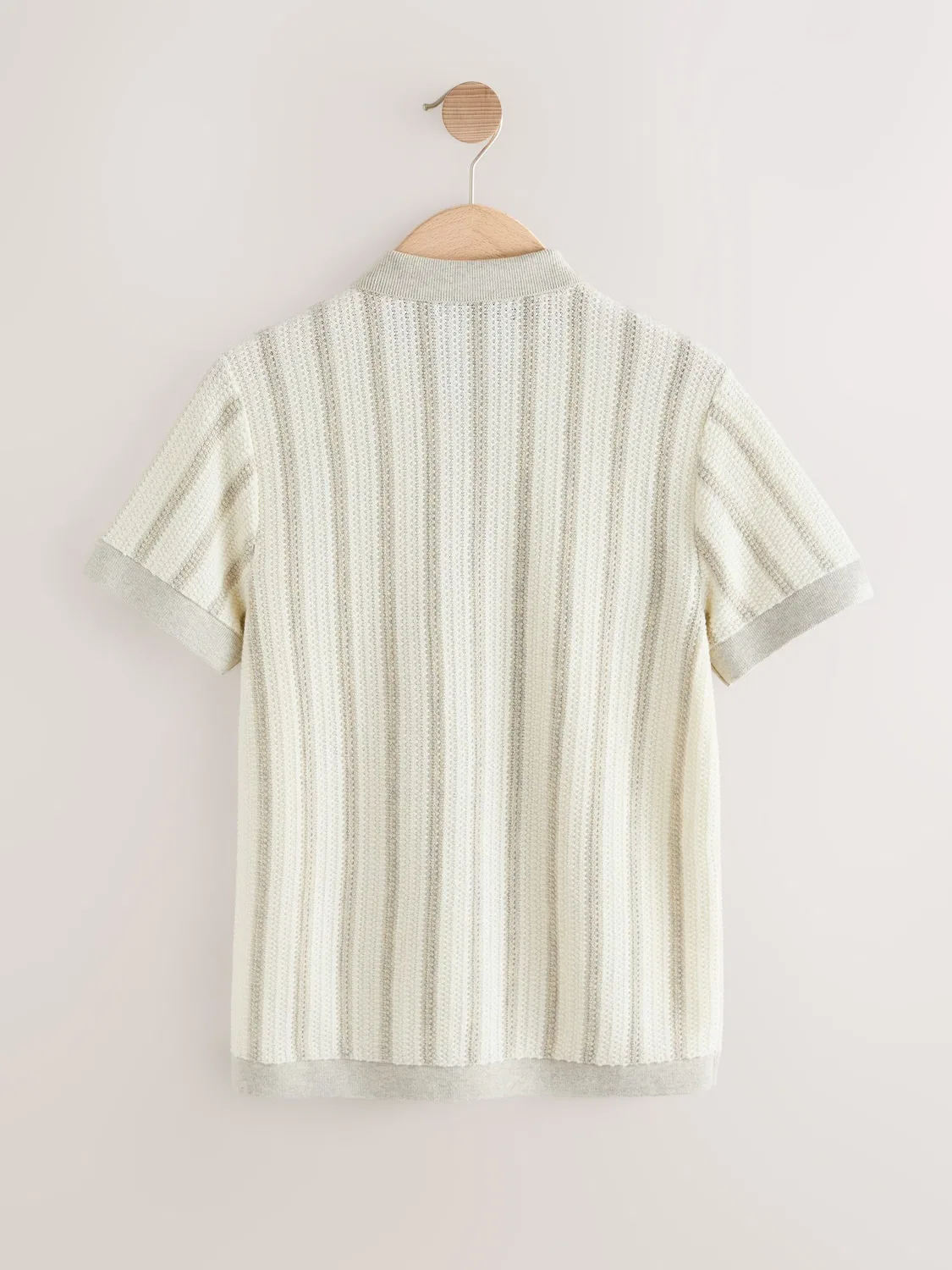 Детское поло с застежкой-молнией, полосатое, Knitted Zip Through Polo Shirt Next, серый/белый — фото 2
