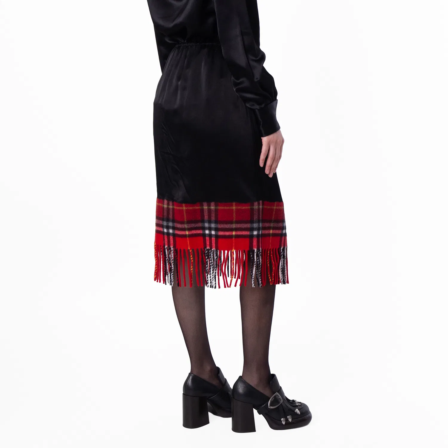 Юбка из сатина с принтом Satin Check Scarf Skirt Burberry, Black — фото 4