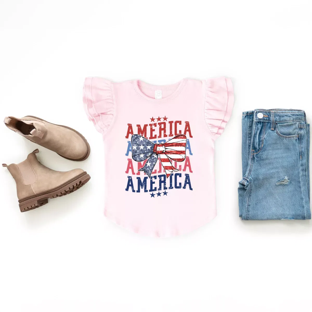 Детская футболка для девочек с принтом America Wave Stacked Coquette The Juniper Shop, White — фото 2