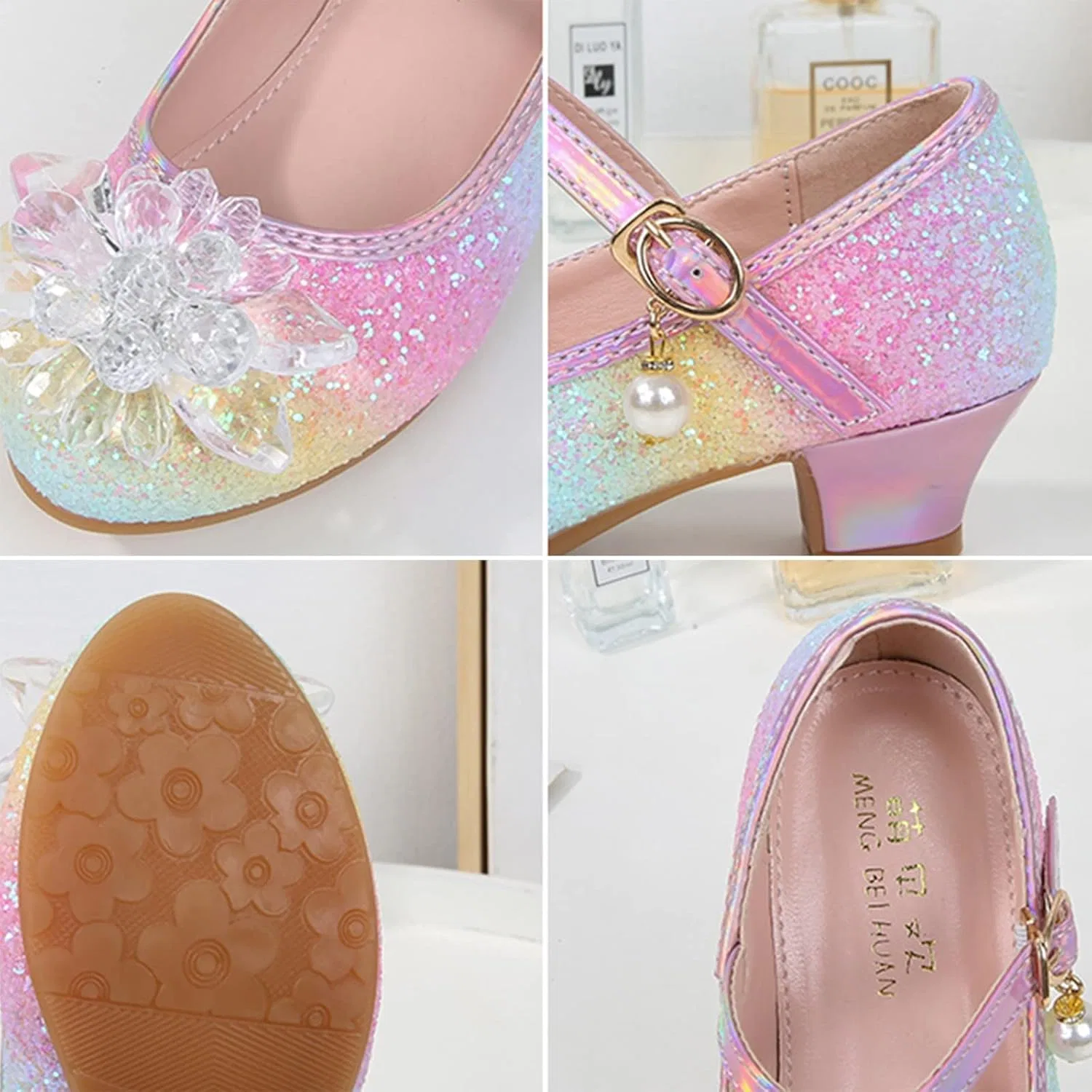 Детские туфли для девочек с блестками и стразами Mary Jane Princess Shoes, Pink — фото 2