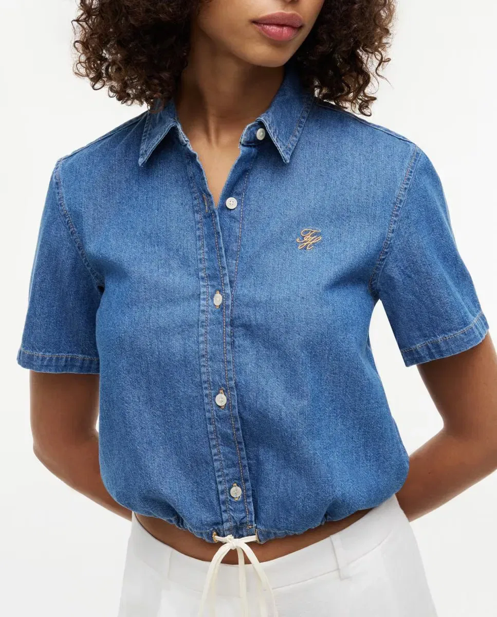 Женская джинсовая рубашка с коротким рукавом Tommy Hilfiger, Azul — фото 3