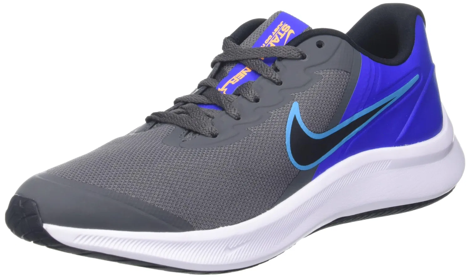 Детские кроссовки для мальчиков с шнуровкой Star Runner 3 NIKE, Grey Iron Grey Black Blue Lightning