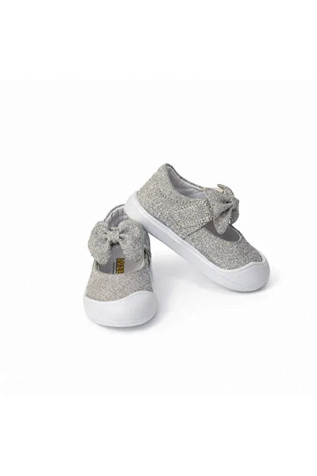 Детские ортопедические туфли для девочек с бантом Rmy Shoes, Silver — фото 2