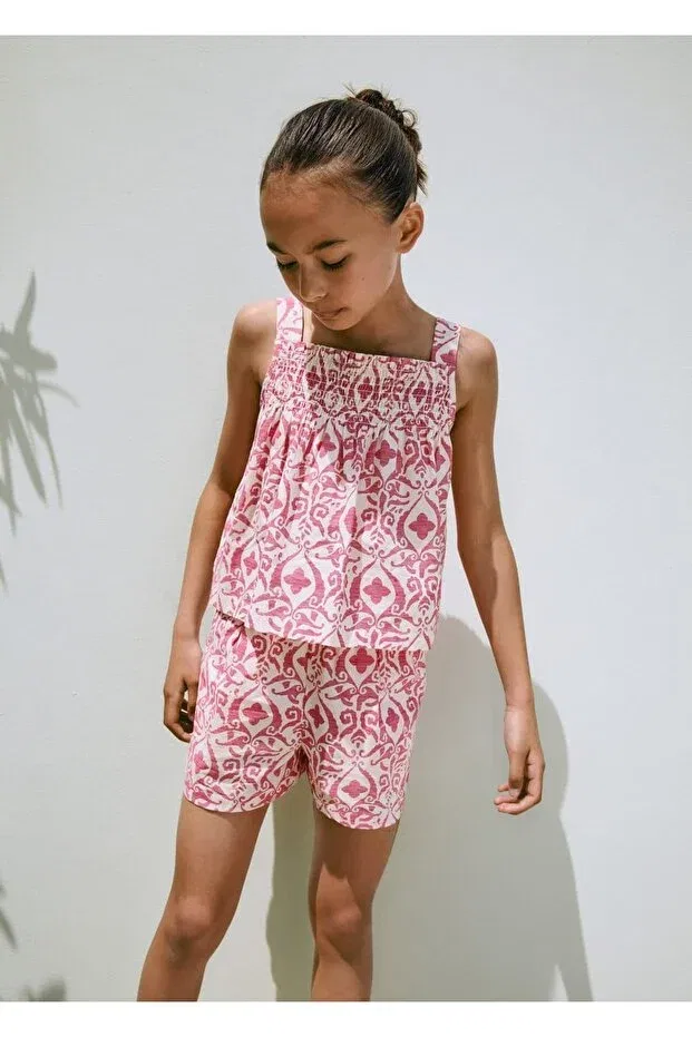 Детские шорты для девочек с принтом Mango Kids, Fuchsia — фото 4