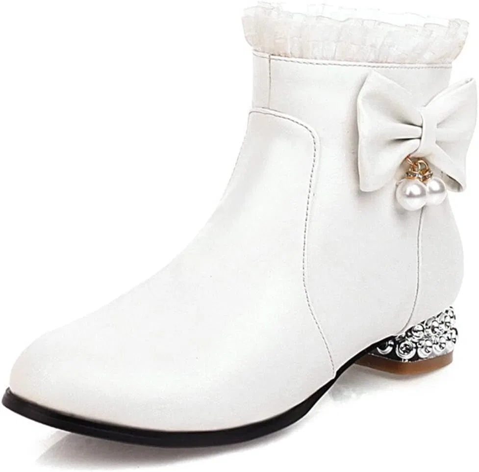 Детские ботинки для девочек с бантом и рюшами BININBOX, White