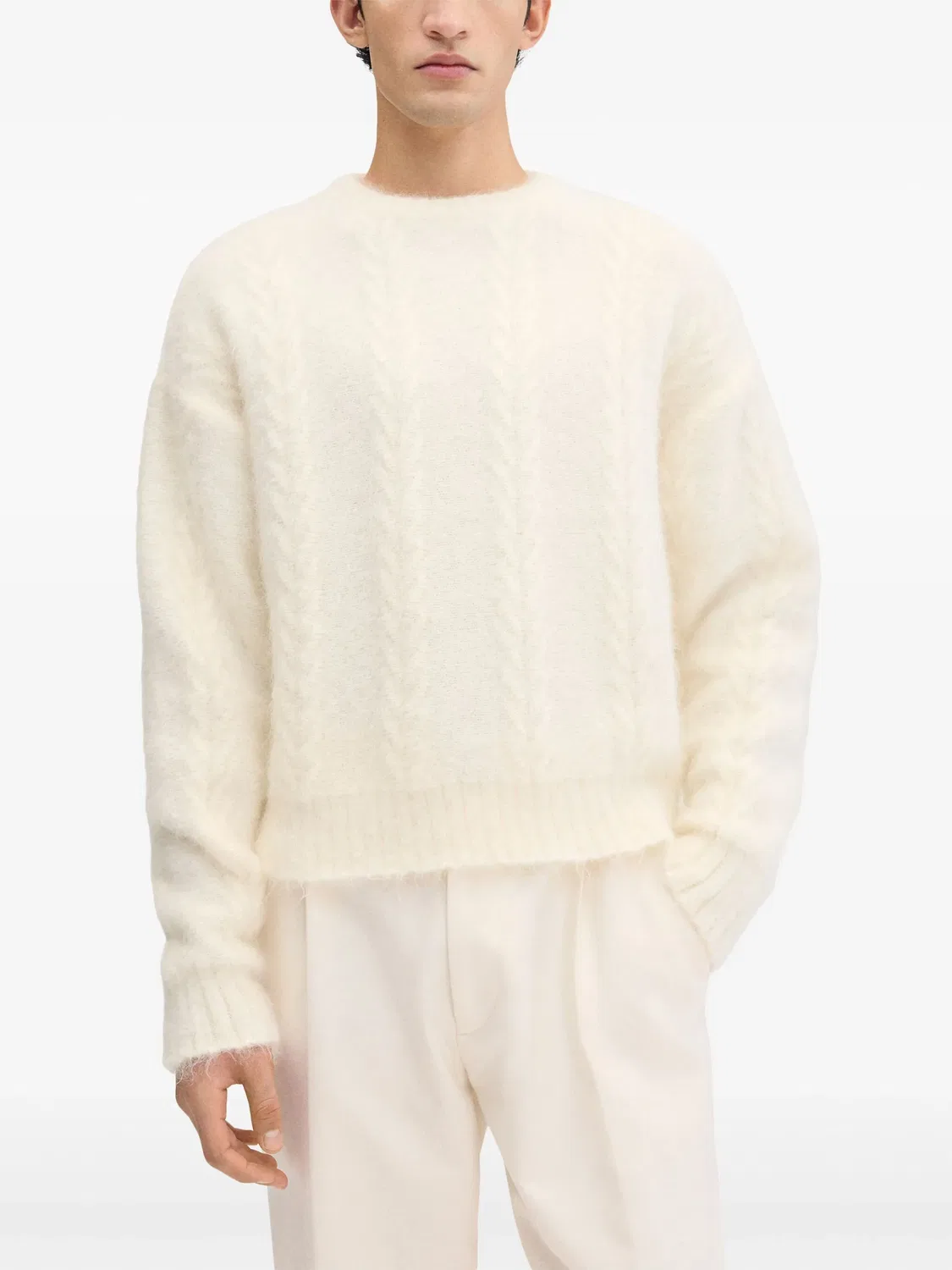 Свитер из вязки "Кабель" с круглым вырезом Jacquemus, белый — фото 3