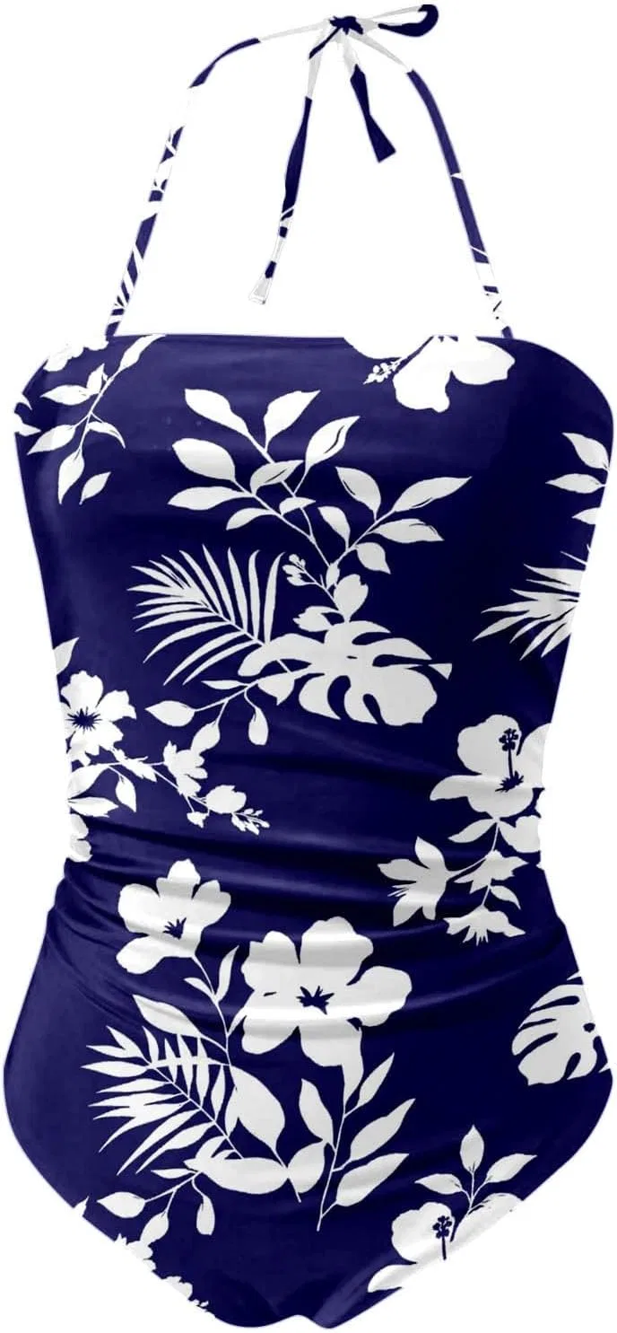 Женский цельный купальник с утяжкой живота ruched Halter, 09 Dark Blue — фото 3