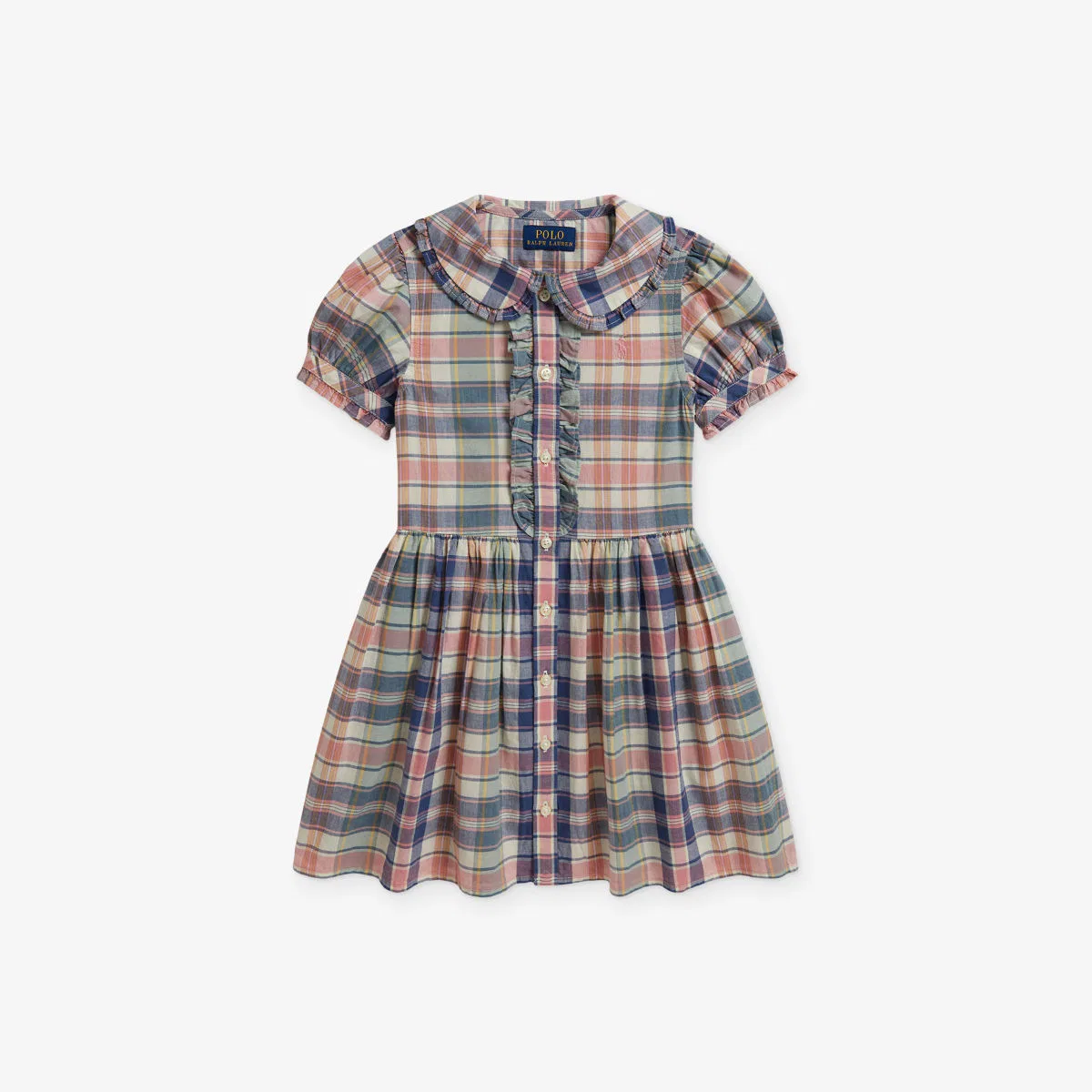 Детское хлопковое повседневное платье в клетку с вышитым логотипом Polo Ralph Lauren, мультиколор