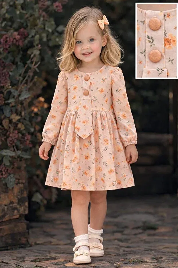 Детское платье для девочек с принтом Mensis Flower D Patterned Kozadankids, Orange