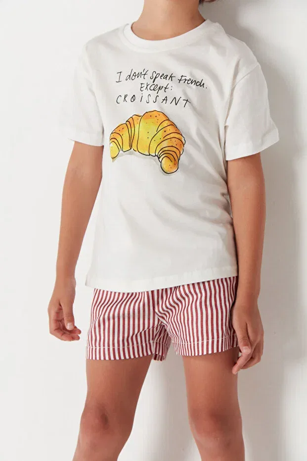 Детская хлопковое футболка без рукавов Croissant mood t-shirt Petit Coral, White — фото 3