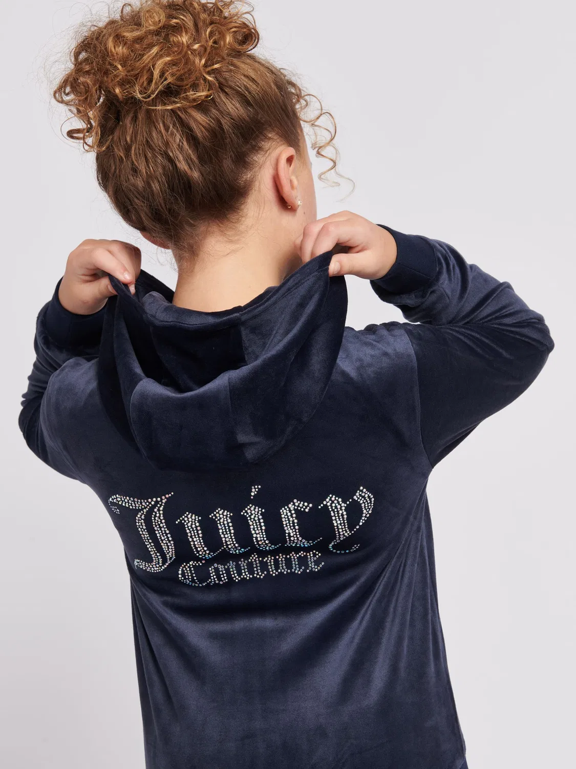 Толстовка с капюшоном на молнии, с кристаллами Juicy Couture, светло-голубой