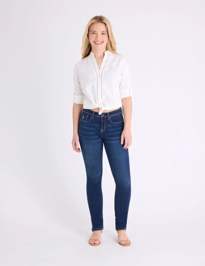 Женские джинсы U.S. Polo Assn. Mid Rise Slim Straight, синий — фото 3