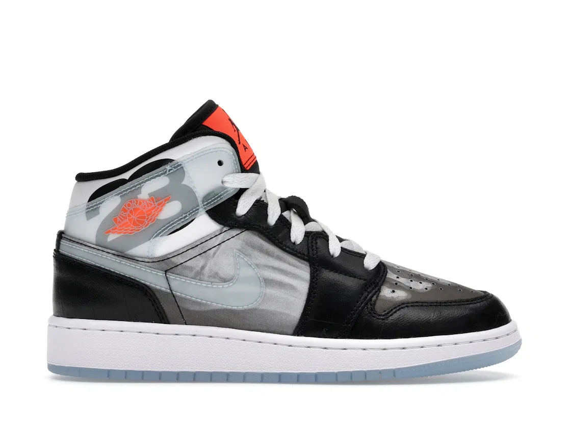 Детские кроссовки Lifestyle с принтом Jordan 1 Mid SS X-Ray Jordan, Black/Ice Blue-Total Crimson-White