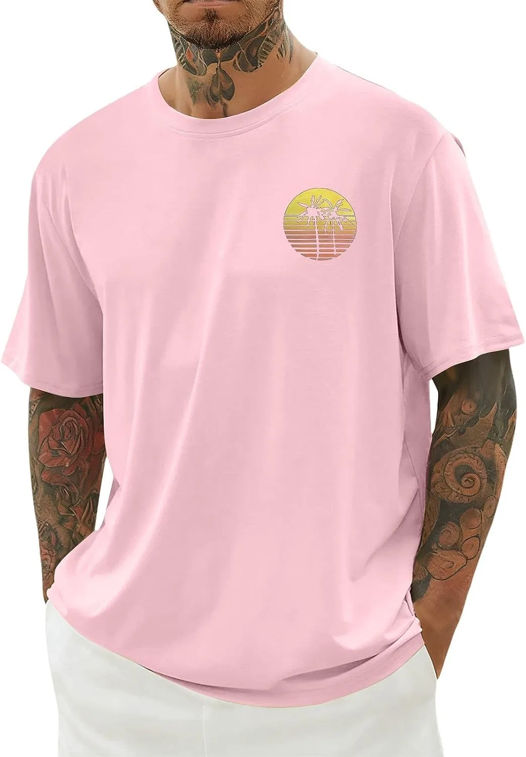 Мужская футболка с пальмами Crew Neck, Pink