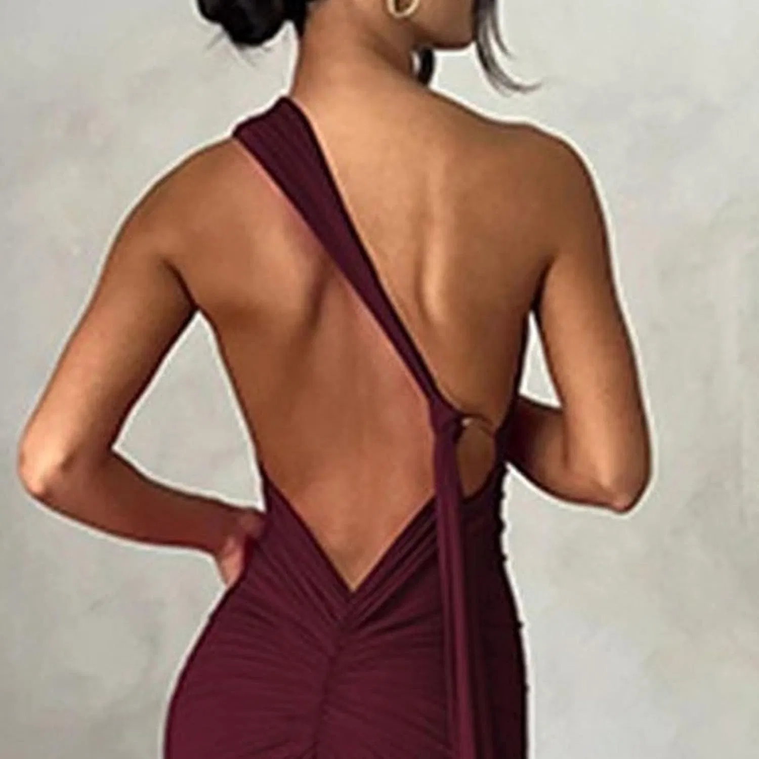 Женское облегающее платье макси с открытой спиной, Wine Red — фото 4
