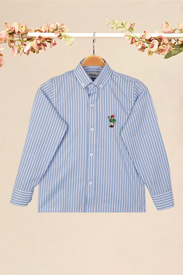 Детская рубашка для мальчиков свободного кроя с длинным рукавом Piola Club, Light Blue